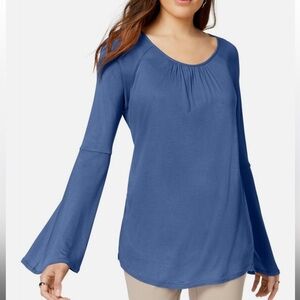 Style and Co Blue Long Sleeve Top with Flared Sleeves